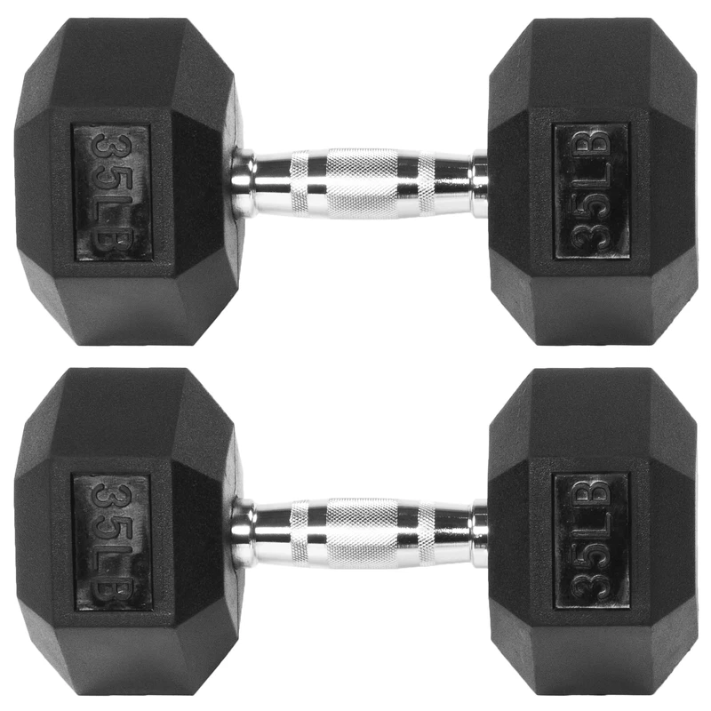 Fitvids Rubber Encased Hex Dumbbell 35Lb 35Lb Pair Black Sf2Try-Db35P
