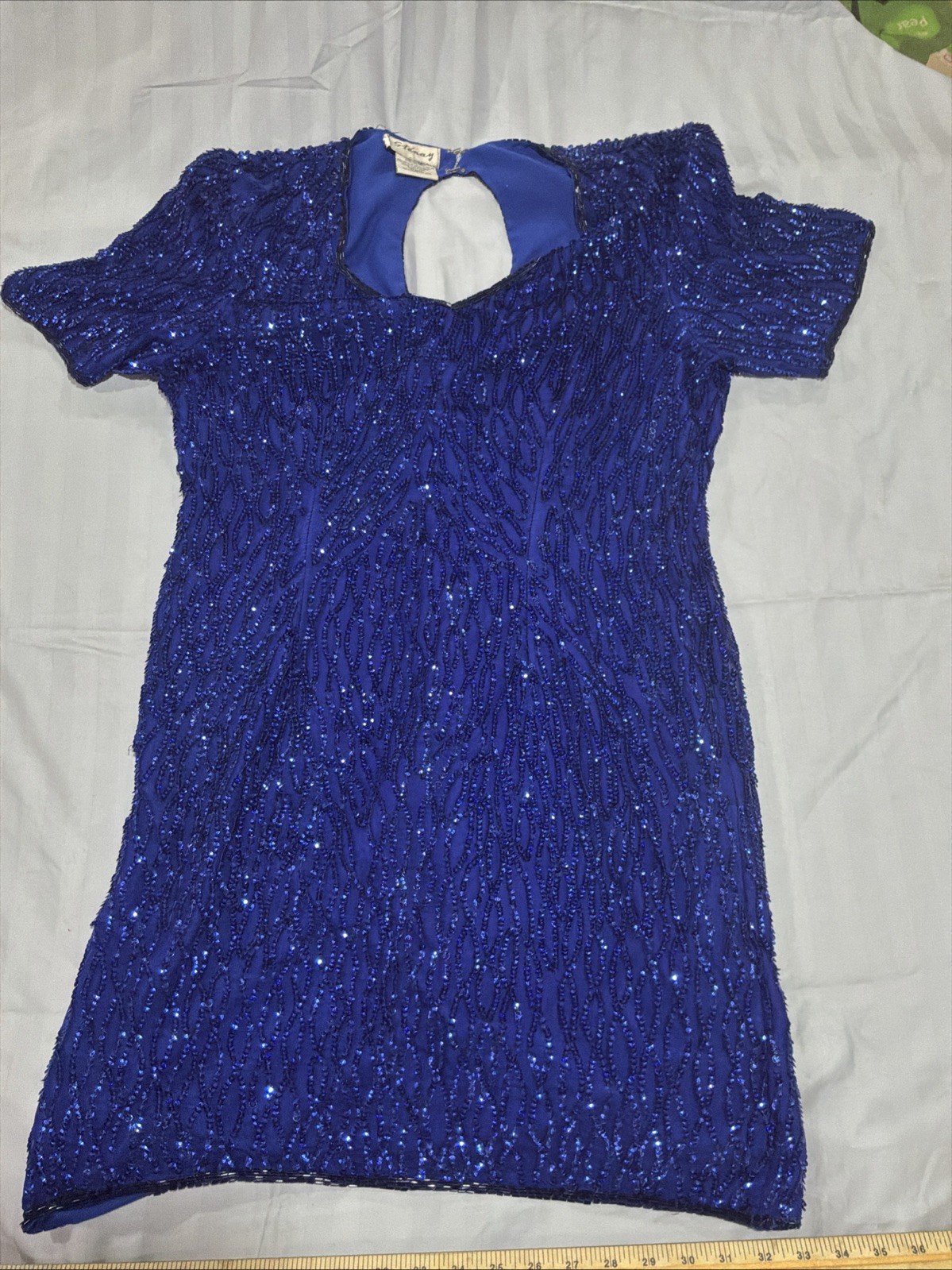 Stenay Vtg 100% Silk Beaded Cocktail Dress in Colbalt Blue Women’s Sz Unknown L?