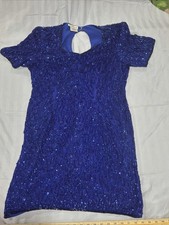 Stenay Vtg 100% Silk Beaded Cocktail Dress in Colbalt Blue Women’s Sz Unknown L?