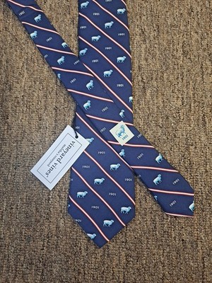 Vineyard Vines Hillside School Tie NWT Blue Silk Ram 1901 Crest Stripe Custom