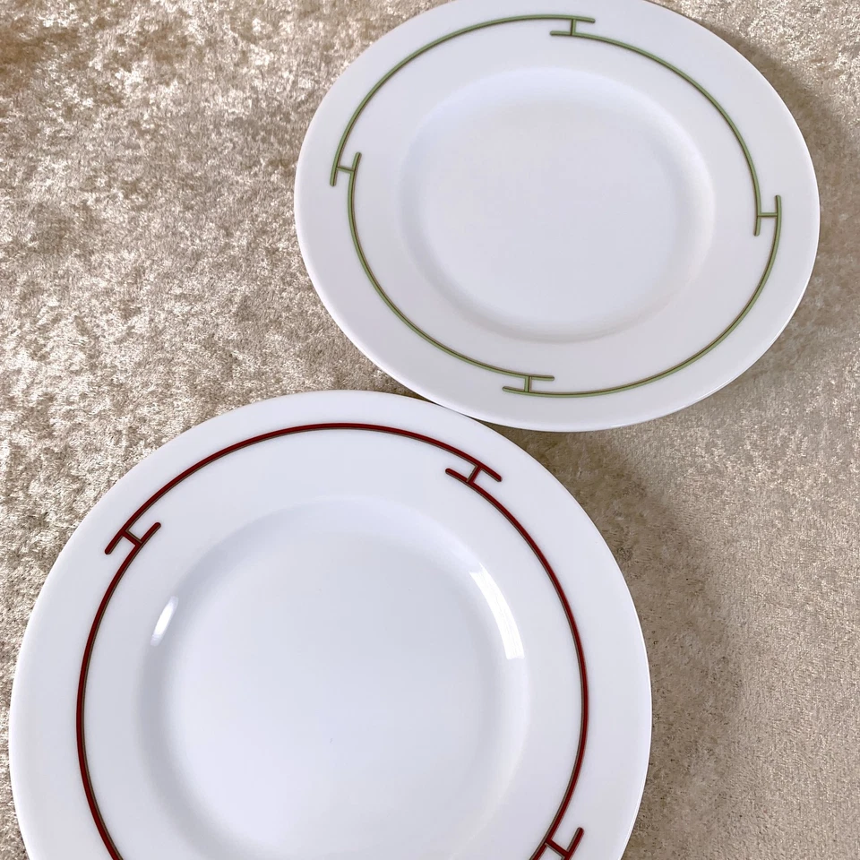 Juego de 2 vajilla de porcelana Hermes Bread Plate Rhythm Rythme rojo y verde 17 cm Foto 4 de 4