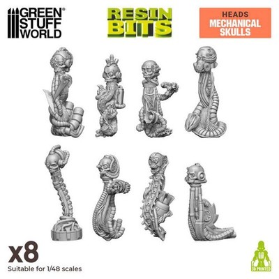 Green Stuff World Mechanische Schädel Set 28mm Mechanical Skulls 3D printed