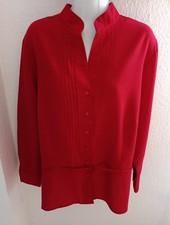 Wallbusch Damen Bluse Größe 46 Rot Tailliert 100%Schurwolle Langarm Top Zustand