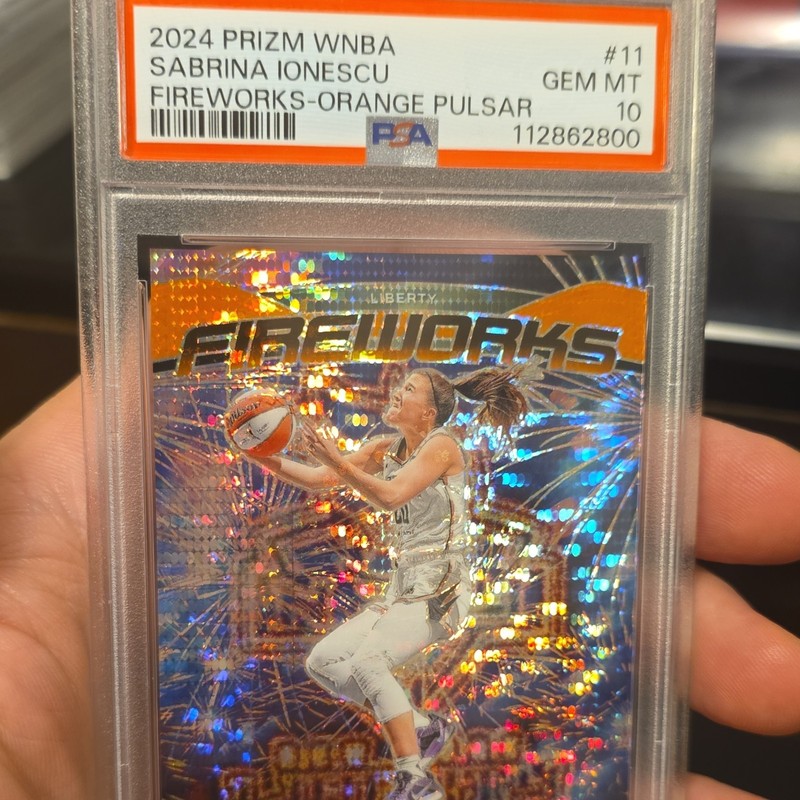 2024 Prizm Sabrina Ionescu #11 Fireworks Orange Pulsar /75 Psa 10