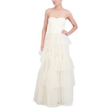 Strapless Sweetheart Tiered Tulle Gown Ivory Formal Wedding Dress Floor Length 2