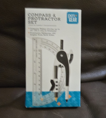 Tech Gear Modern Compass & Protractor Set Black White Boys & Girls