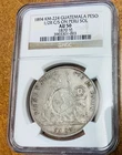 Guatemala 1894 Peso 1/2R Counter stamped On 1870 Peru sol  NGC AU 50.