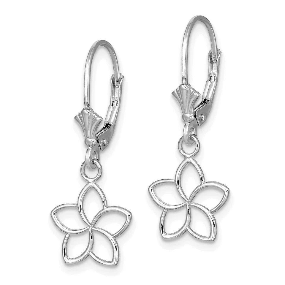 14K Gold Polished Cut-Out Flower Leverback Earrings TF1780W - Image 2 of 3