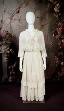 1900s Batiste Cotton Lingerie Dress w/Silk Emb. Roses  Blouse Overlay sz 0/2