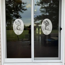 Silvery Faux Heavy Etched Effect Window Film, Elegant Oval Design Glass Cling...