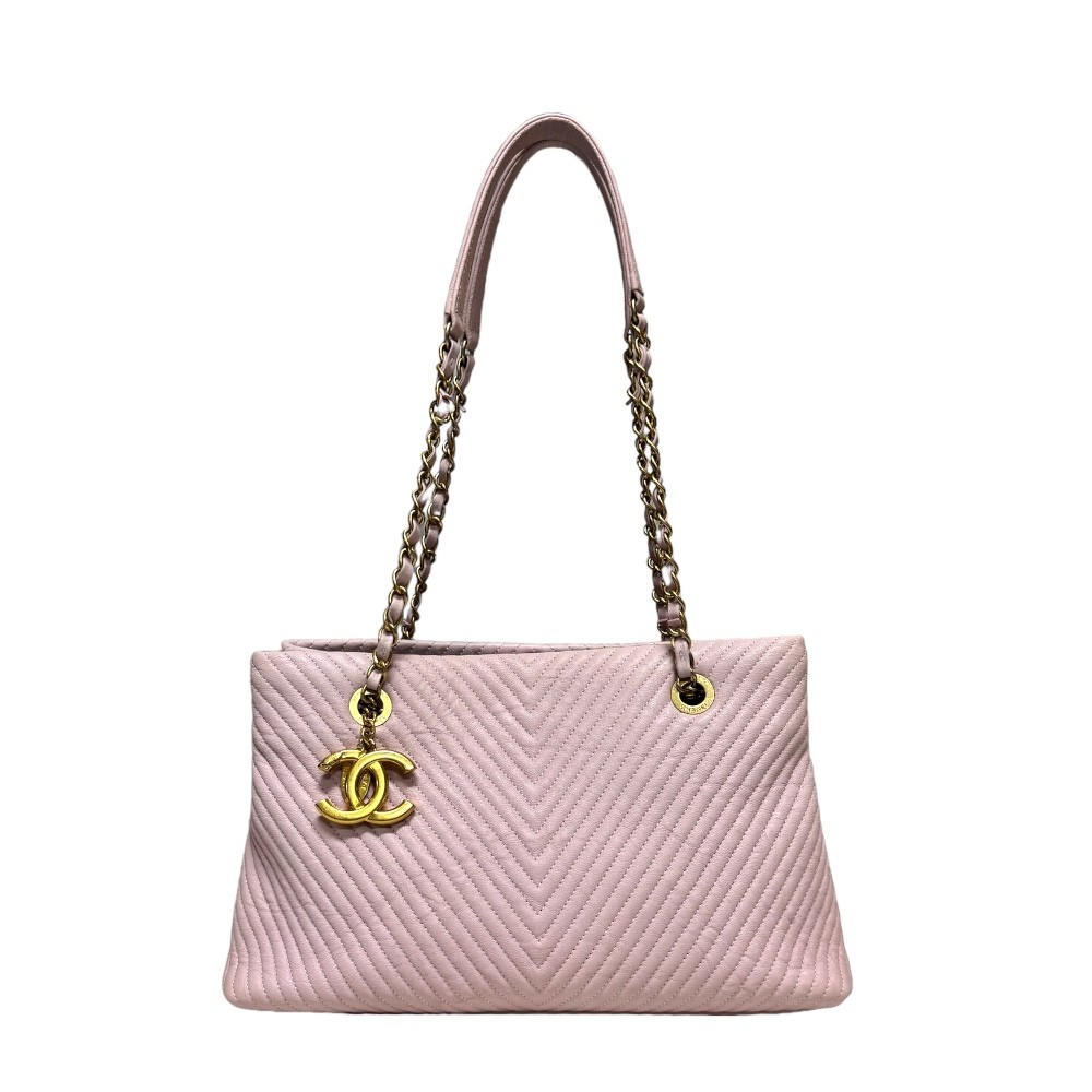 CHANEL Leather Chain Shoulder Bag with V-Stitch Detailing-image