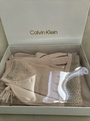 Calvin Klein Scarf, Hat And Glove Set New In Box Blush W/ Rhinestones