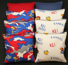 8 CORNHOLE BEANBAGS made w University of KANSAS JAYHAWKS Fabric ACA Reg Bags