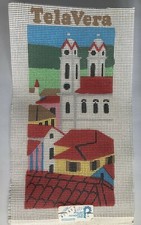 TelaVera Painted Needlepoint Canvas Building Rooftops Village