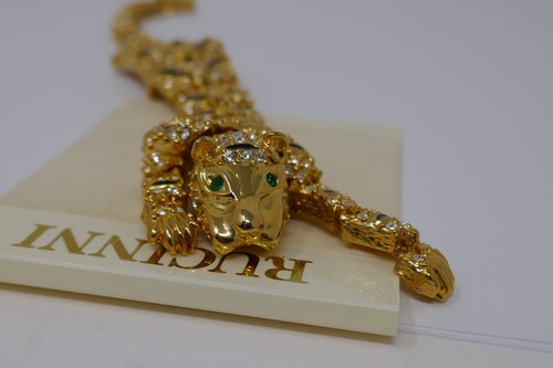 Rucinni Gold Tone Crystal Rhinestones Articulated Cat Tiger 7.5" Brooch Pin - Picture 4 of 10