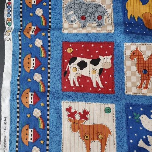VTG Fabric Traditions Novelty Animal Print Noah's Ark Blue 23"l x WOF 1995 - Picture 4 of 7