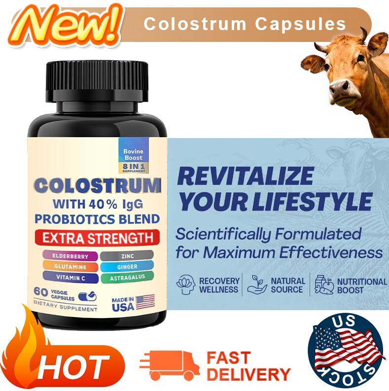 Bovine Colostrum Supplement Capsules, Grass Fed Cow Colostrum with 40% IgG 500MG
