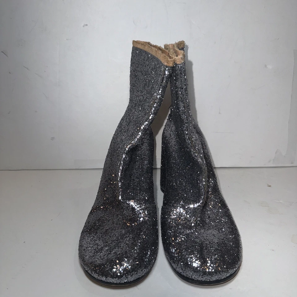 MAISON MARTIN MARGIELA Dark SILVER GLITTER ANKLE ZIP UP BOOT HEELS 38.5 US8.5 - Image 4 of 4