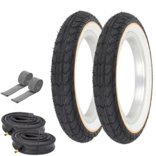 OG BICYCLE 12" 1/2" x 2 1/4" YELLOW LINE SLICK II TIRES W/ HEAVYDUTY TUBES.