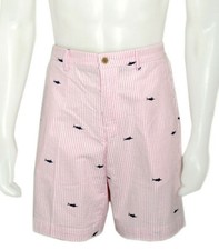 Pink Shorts w Blue Swordfish Design Preppy Chaps Men's Size 32 NWT Seersucker