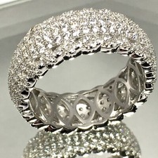 925 Sterling Silver Pave Set CZ Cubic Zirconia Scalloped Band Cocktail Ring Sz 9