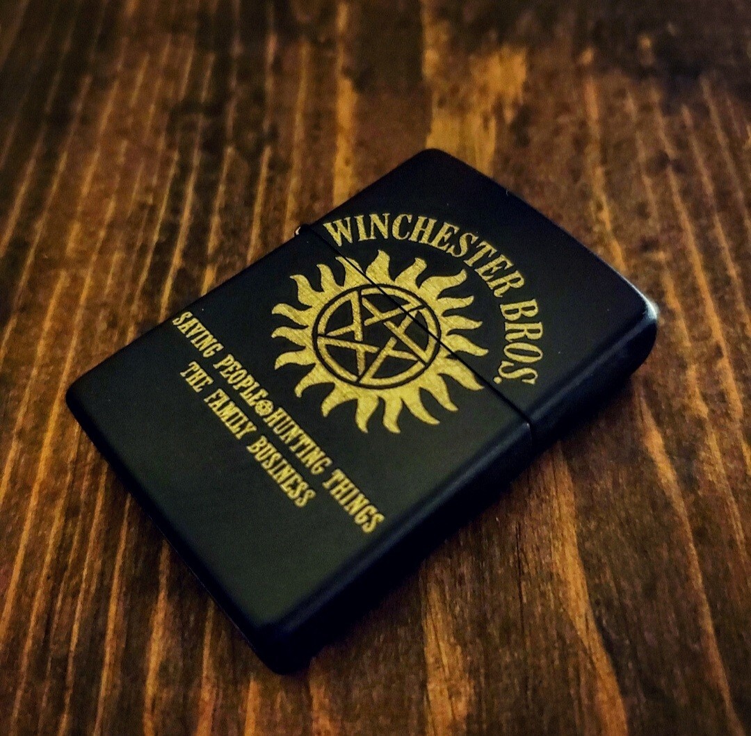 Supernatural Custom Engraved Matte Black Lighter