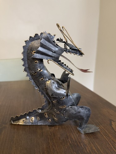 DRAGON metal steel free-standing ornament 8 X 7 X 4 gold silver handmade Bali - Picture 4 of 9