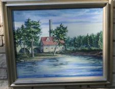 ARTIST SIGNED DOUG CASTENSON OIL PAINTING UNITED STATES MIDWEST WATERMILL
