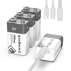 4Pcs 9V Lithium Li-Ion Rechargeable Batteries 9 Volt Battery for Smoke Detector