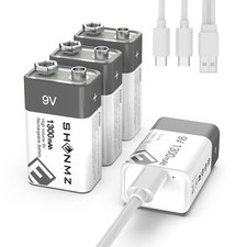 4-Count 9 Volt Battery 9V Block Rechargeable Batteries 1300mAh F smoke detectors