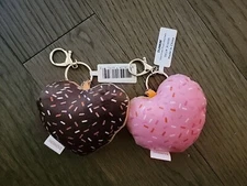 NEW Set Of 2 Dunkin Donuts Valentine’s Day Stuffed Heart Plush Key Chain 2024