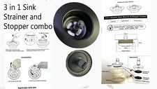 NEW 3 in 1 Kitchen Sink Strainer and Stopper Combination 3-1/2" Drain