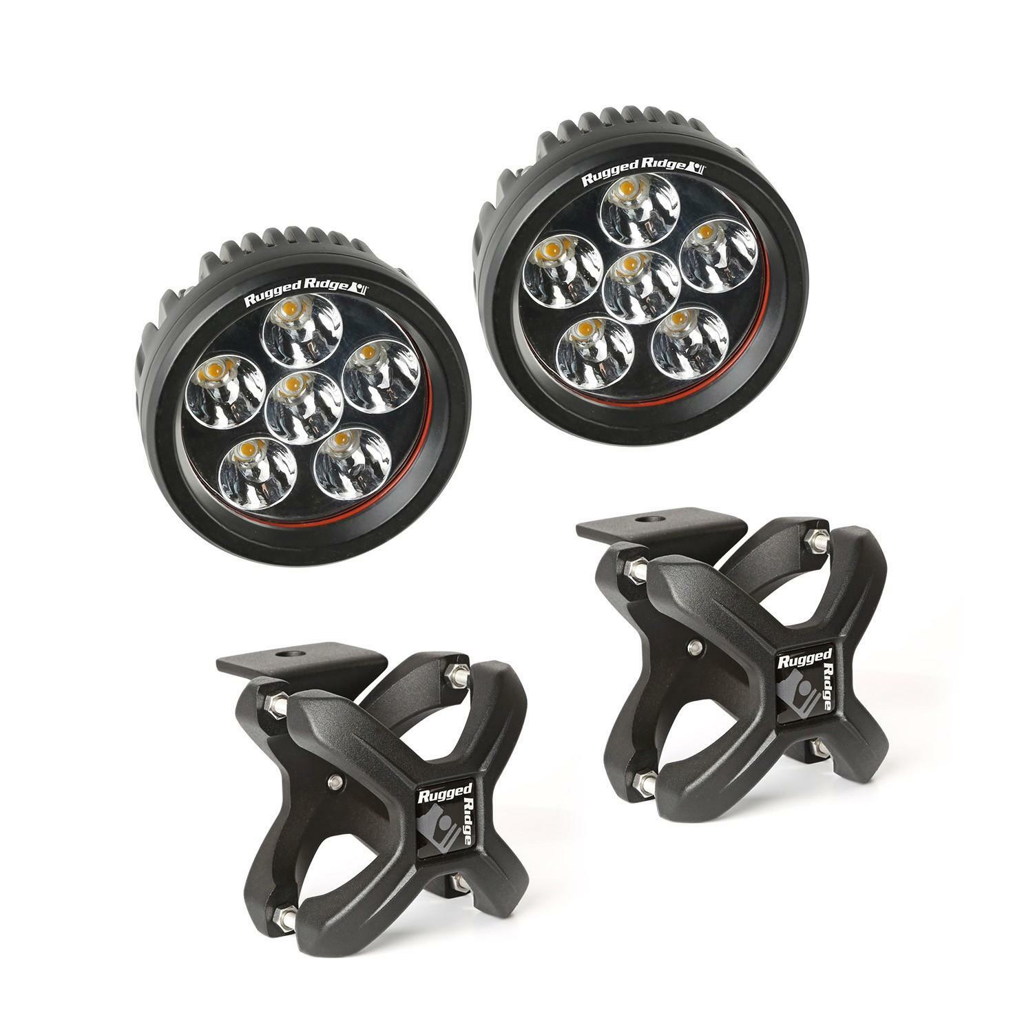 Kit phares LED ronds avec supports X-Clamp noirs de 2 pièces