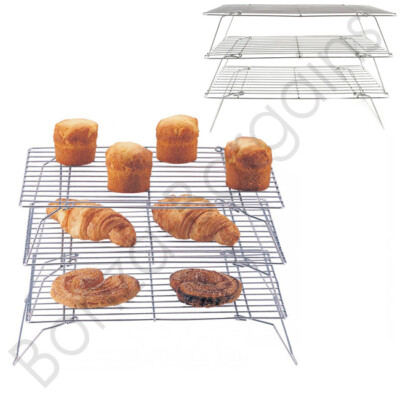 3 STUFIGES KUCHENREGAL - 3ER SET STAPELBAR CHROM KÜHL BACKROST KLAPPBAR