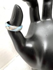 Vintage Blue Inlay Ring 925 Sterling Silver Mother of Pearl Sz 5 3/4 Nice Design