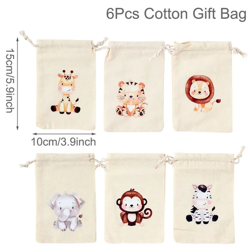 6pcs Cartoon Jungle Animals Drawstring Candy Bags Birthday Party Favors  Pouches