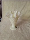FENTON Milk Glass Hobnail Trumpet Vase Ruffled Top 5 3/4”H vintage