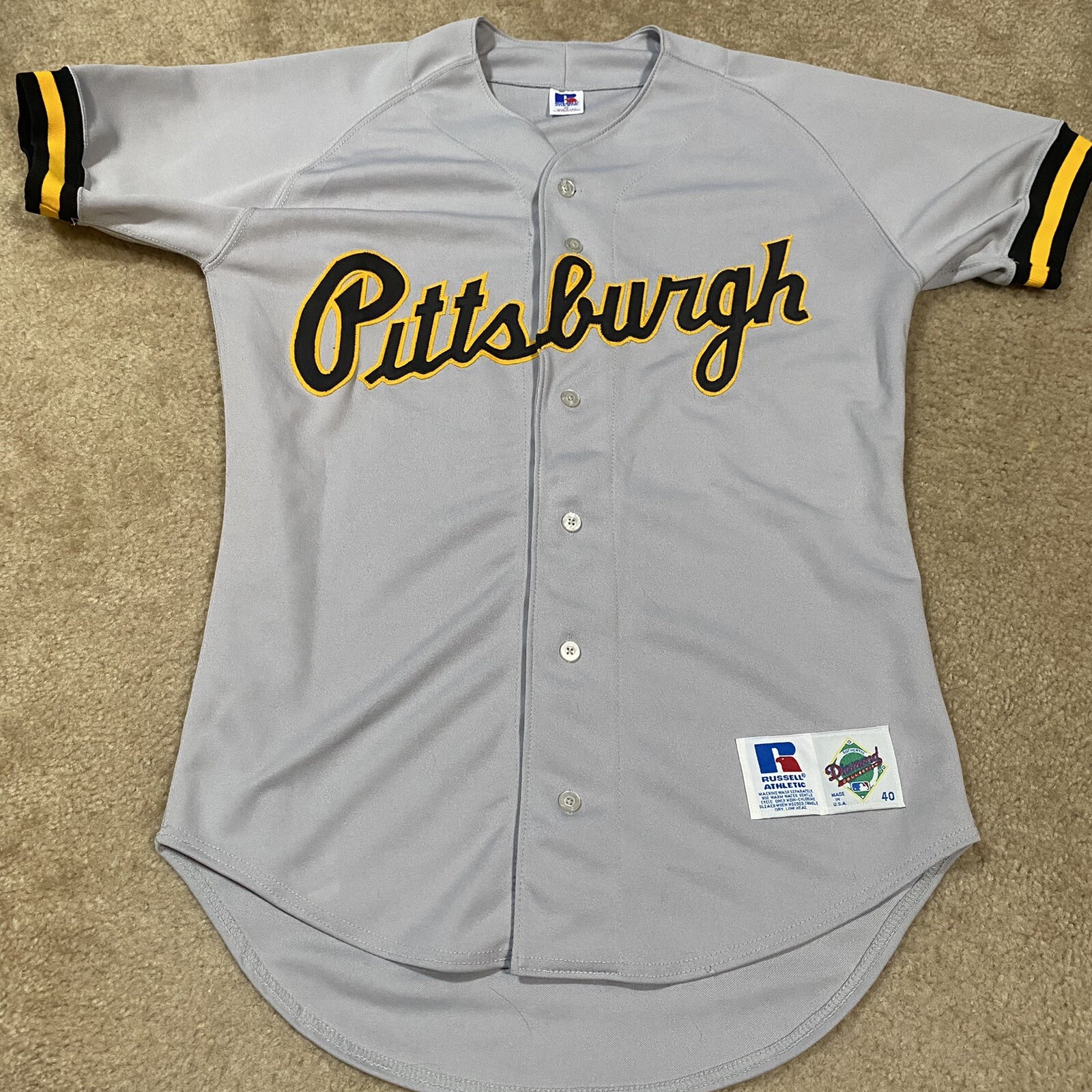 Russell Athletic Authentic Pittsburgh Pirates Script MLB Jersey Vintage  Gray 40