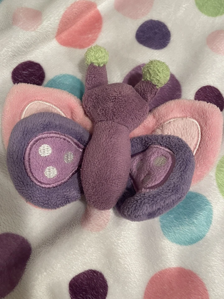 Carters Purple Butterfly Polka Dot Security Blanket Lovey Baby Toy Plush 13” - Image 3 of 4