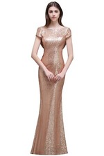 Rose Gold Sequin Long Gown Dress with Draped Back Prom or any Special Occasion