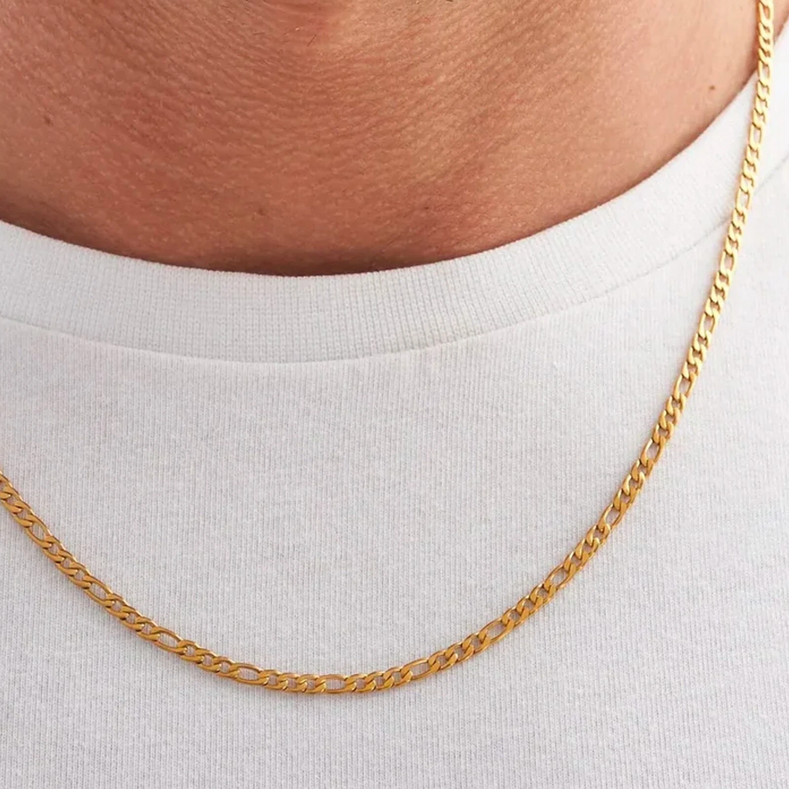 Collier chaîne Figaro en or 3 mm or 18 carats chaîne maillons en acier inoxydable bijoux cadeau