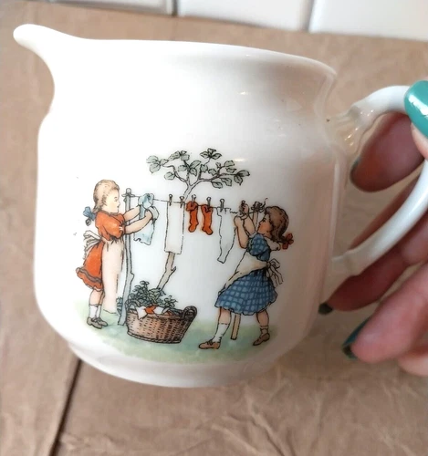 Vintage Germany ~ Child's Tea set ~ Creamer/Pitcher ~ Children Playing/Cat/Doll