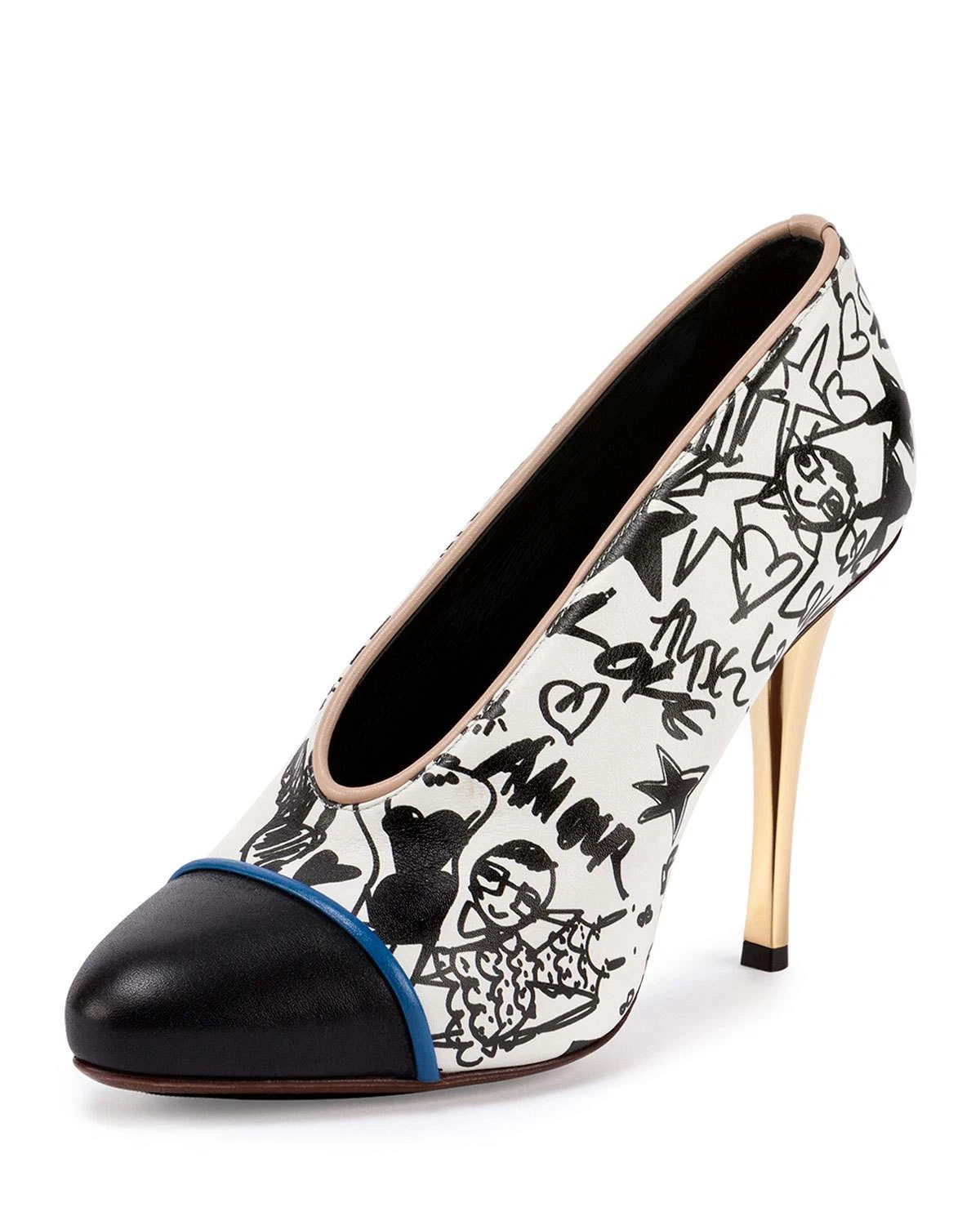 Lanvin — Lanvin Printed Cap-Toe 105mm V-Neck Pump,White/Black 37 $995.00