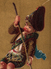 1880's Mme. Demorest's Reliable Patterns Boy Holding A Stick Gold Backround