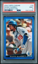2009 TOPPS CHROME BLUE REFRACTOR #79 MANNY RAMIREZ DODGERS /199 PSA 9 MINT NO 10