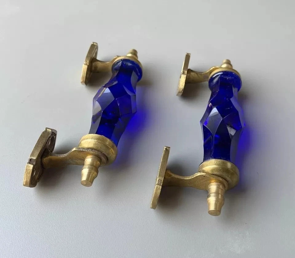 Manija de puerta antigua de latón de vidrio naranja/cristal cortado de 5,5", coleccionables Foto 4 de 4