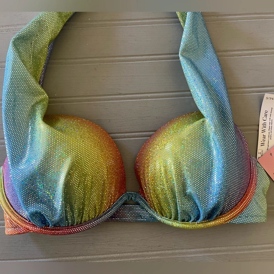 VENUS Shine Push Up Halter Bikini Swim Top Womens 34C Metallic Rainbow NWT - Image 3 of 4