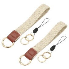 Keychain Wristlet, 2 Pcs Cute Keychain Woven Wrist, White with Colorful Dots