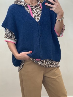 Oversized Ärmellose Strickweste Navy Backprint CIAO Onesize bis Gr