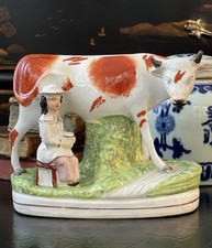 Splendid Large Antique 19C English Staffordshire Ayrshire Dairy Mantle Cow 7.5